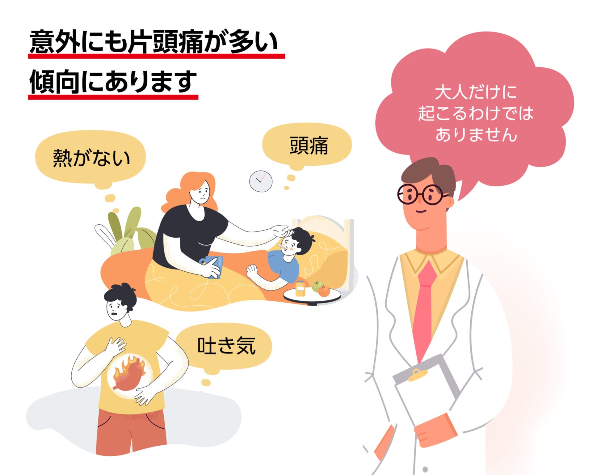 子供の発熱なしの頭痛と吐き気で 外来受診が多いのは偏頭痛である_画像